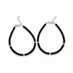 Women's Black Beaded Anklet Set with Silver-Tone Accents