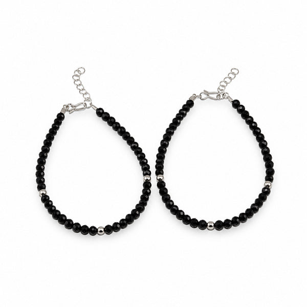 Women's Black Beaded Anklet Set with Silver-Tone Accents