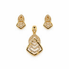 Gold-Toned Geometric Crystal-Studded Pendant & Earrings Set