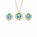 Women's Gold-Toned Blue Teardrop Stone-Studded Pendant Necklace & Earrings Jewellery Set