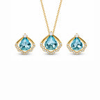 Women's Gold-Toned Blue Teardrop Stone-Studded Pendant Necklace & Earrings Jewellery Set