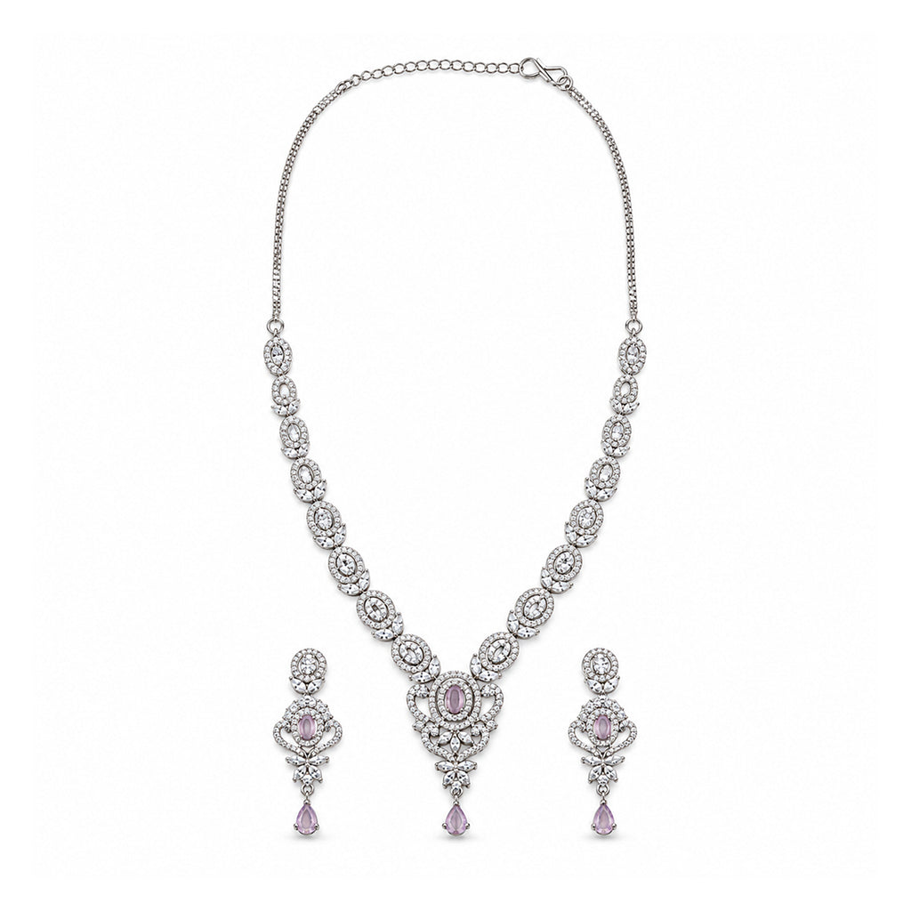 Women's Elegant Silver-Toned Pink  Necklace