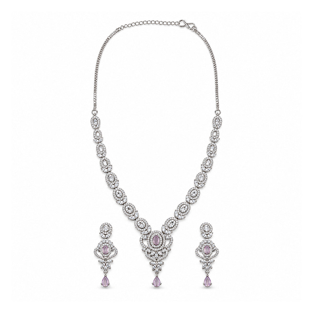 Women's Elegant Silver-Toned Pink  Necklace