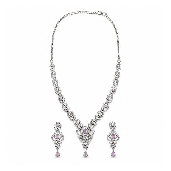 Women's Elegant Silver-Toned Pink  Necklace