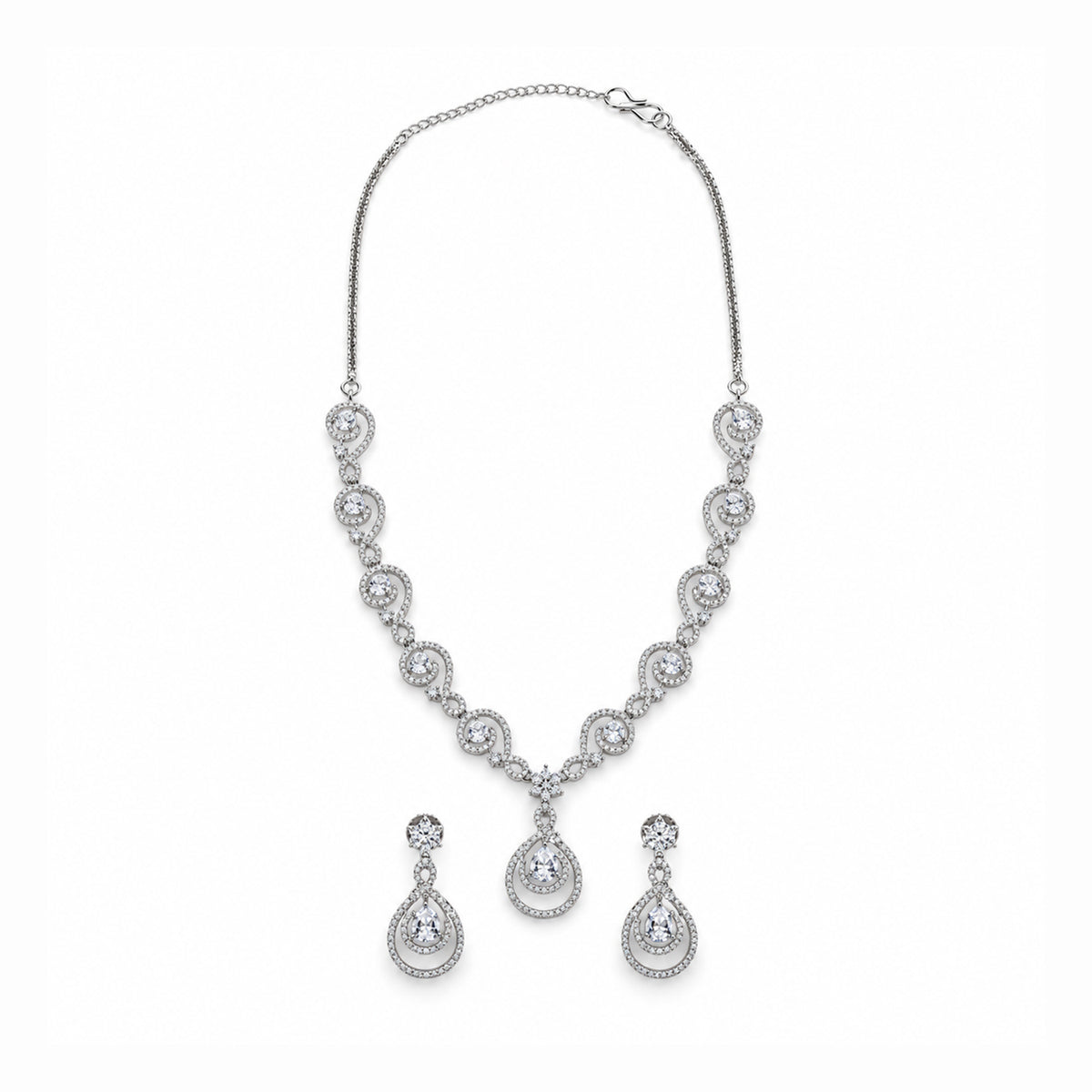 Women's Elegant Silver-Toned White Necklace Set