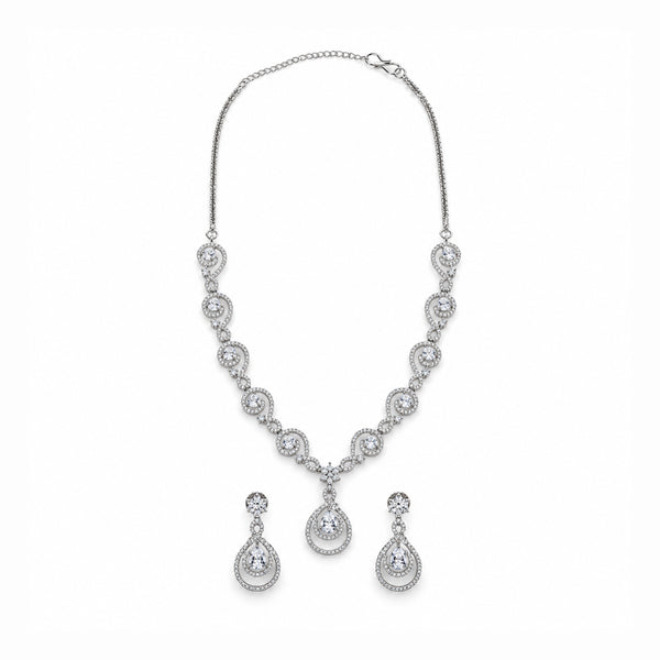 Women's Elegant Silver-Toned White Necklace Set