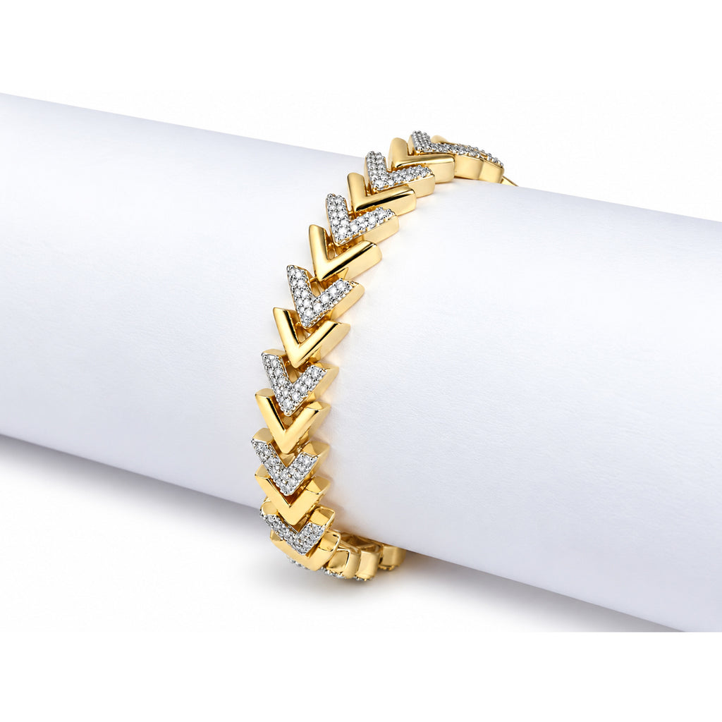 Men’s Gold-Toned CZ Studded Chevron Link Bracelet