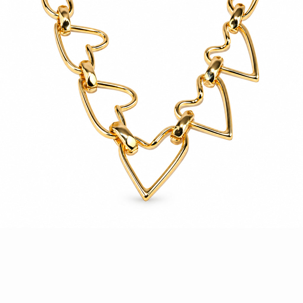 Women's Elegant Gold-Toned Interlinked Heart Design Chunky Chain Necklace