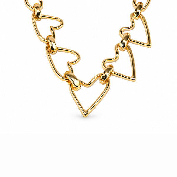 Women's Elegant Gold-Toned Interlinked Heart Design Chunky Chain Necklace