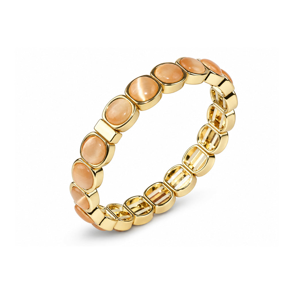 Women's Gold-Toned Peach Pink Stone-Studded Stretchable Bracelet