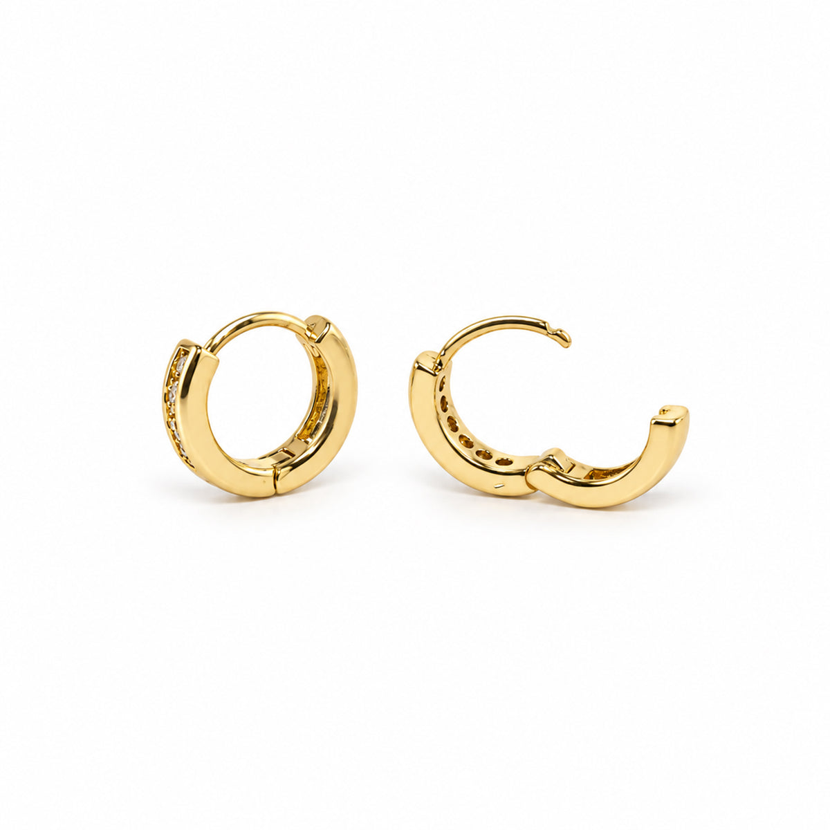 Gold-Toned Crystal Studded Rectangular Huggie Hoop Earrings