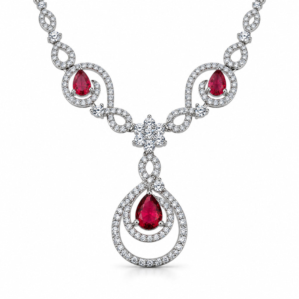 Silver-Toned Ruby Red Stone-Studded Necklace