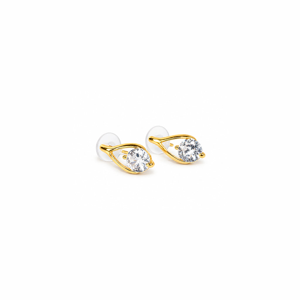 Women's Gold-Toned Teardrop Design White AD Stone Stud Earrings