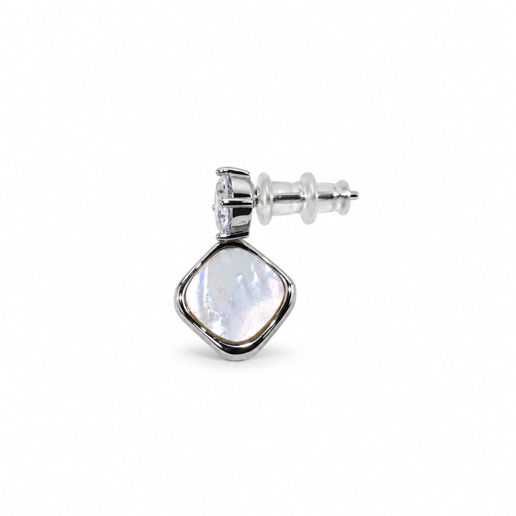 Elegant Silver-Toned Crystal Stud & Mother-of-Pearl Drop Earrings