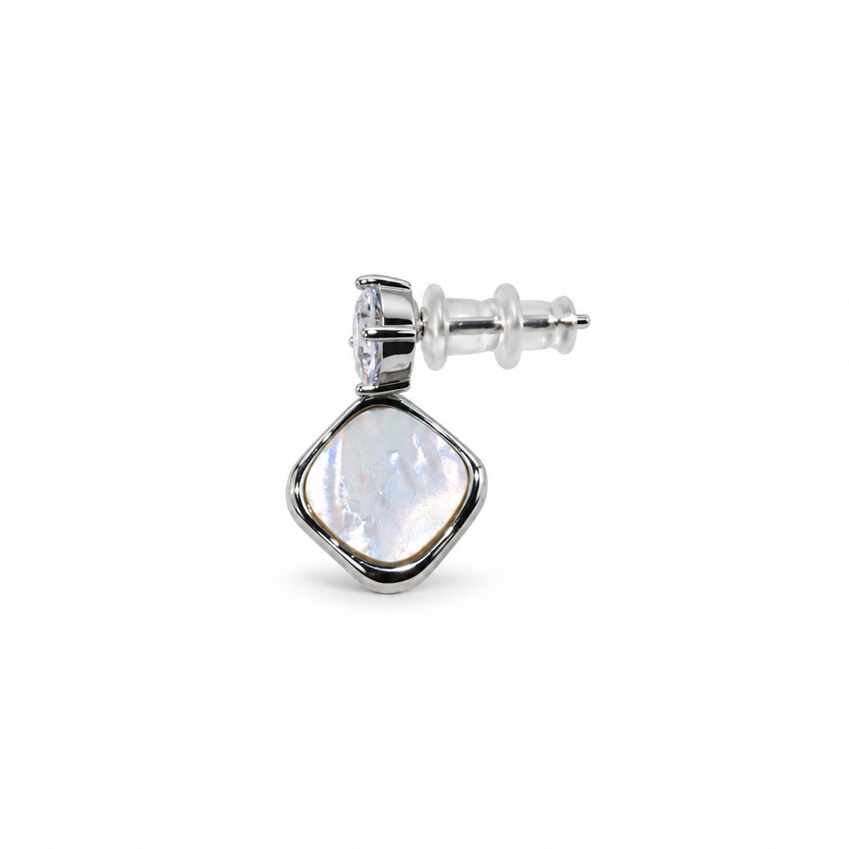 Elegant Silver-Toned Crystal Stud & Mother-of-Pearl Drop Earrings