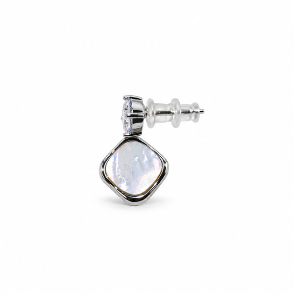 Elegant Silver-Toned Crystal Stud & Mother-of-Pearl Drop Earrings