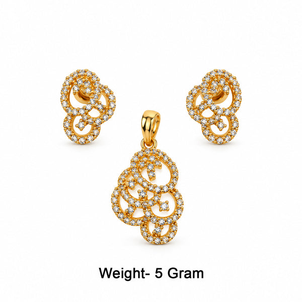 Elegant Gold-Toned Floral Swirl Crystal-Studded Pendant & Earrings Jewellery Set