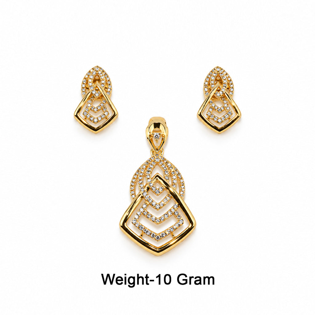 Gold-Toned Geometric Crystal-Studded Pendant & Earrings Set – JWL Billion