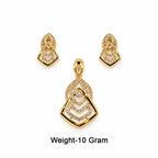 Gold-Toned Geometric Crystal-Studded Pendant & Earrings Set