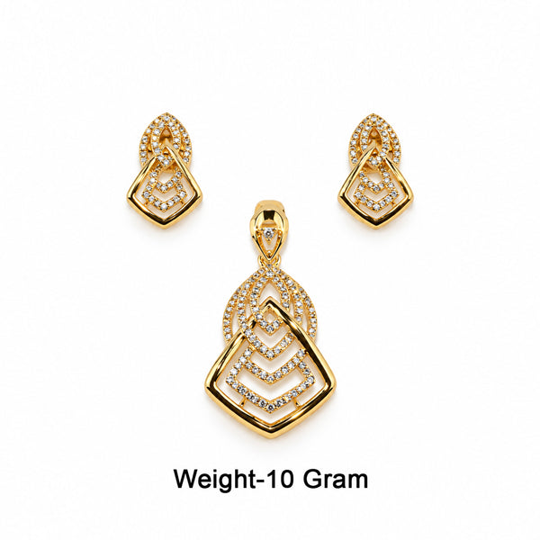 Gold-Toned Geometric Crystal-Studded Pendant & Earrings Set