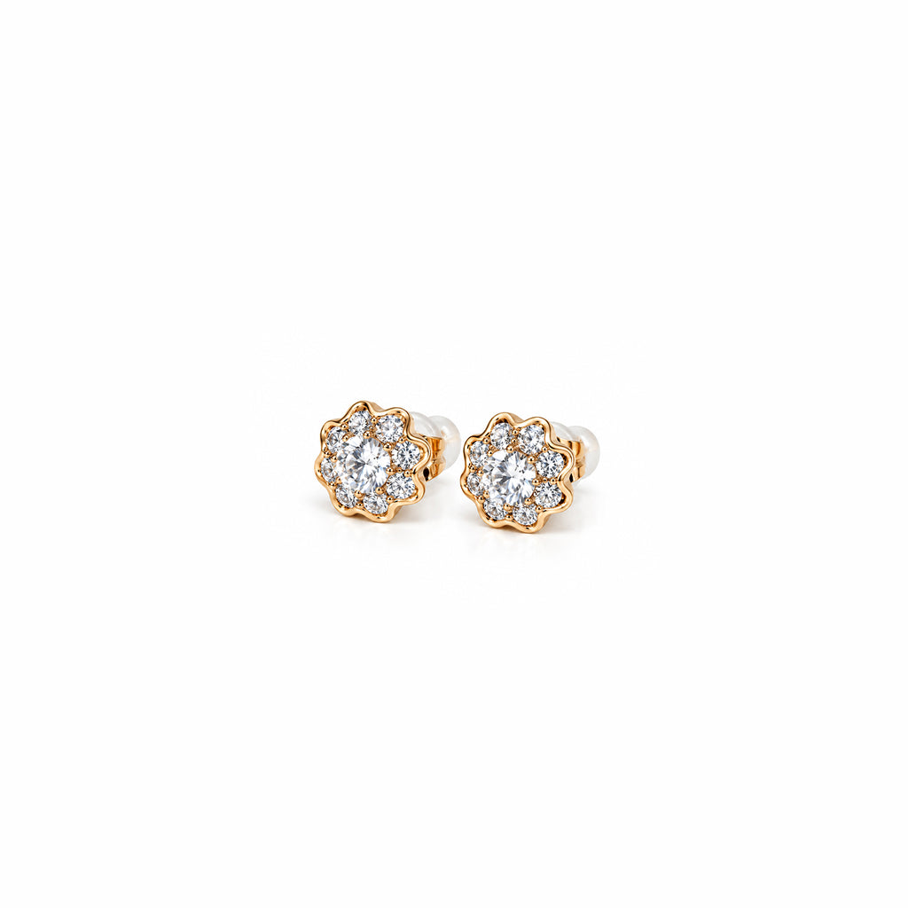 Women's Elegant Rose Gold-Toned Sparkling Solitaire Floral Cluster Stud Earrings