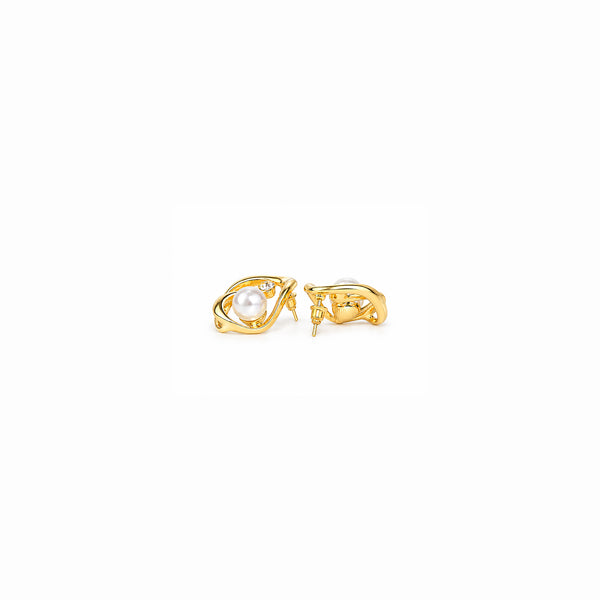 GOLD PLATED PEARL GEOMETRIC STUD EARRINGS