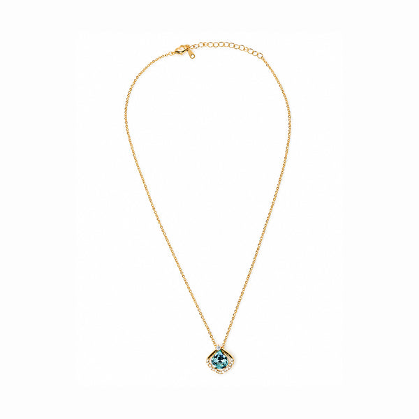 Women's Gold-Toned Blue Teardrop Stone-Studded Pendant Necklace & Earrings Jewellery Set