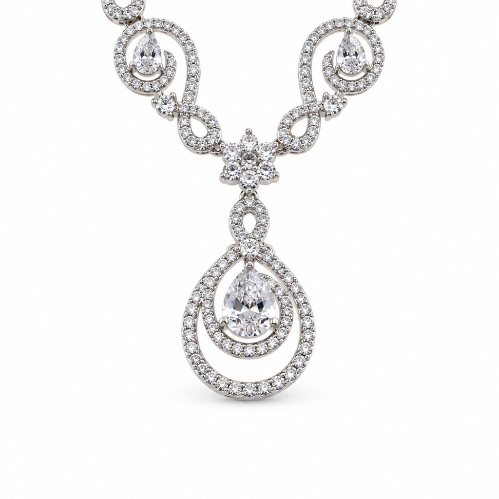 Silver-Toned White Stone-Studded Necklace