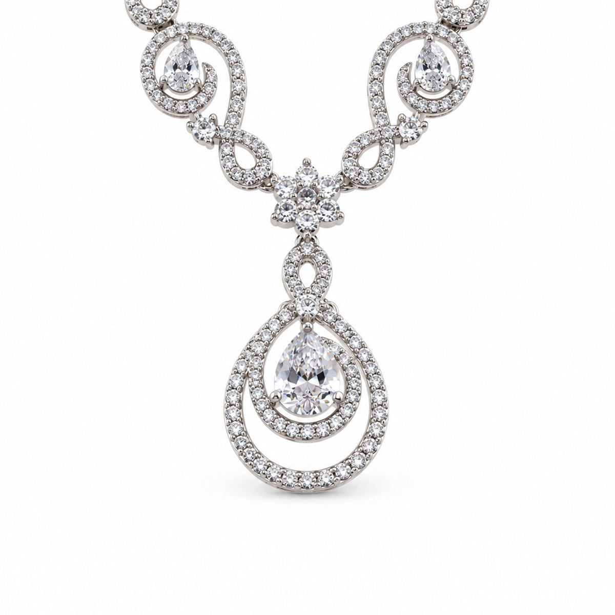 Silver-Toned White Stone-Studded Necklace