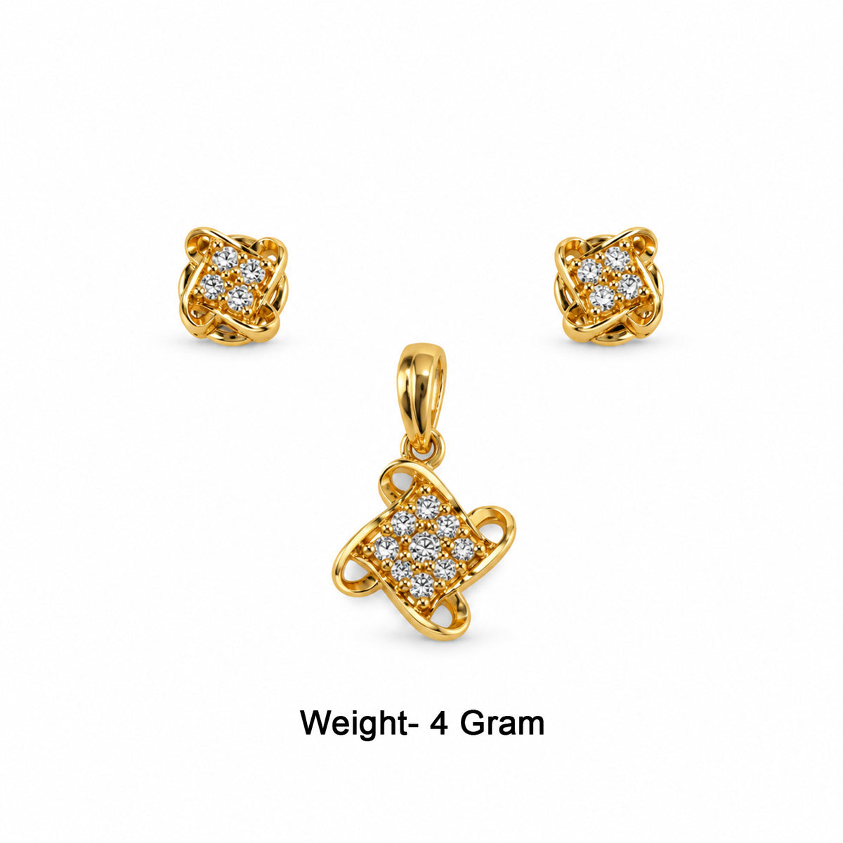 Gold-Toned Crystal Stud Earrings & Pendant Set