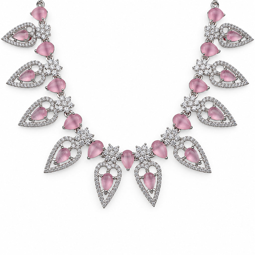 Women's Elegant Silver-Toned PinkNecklace