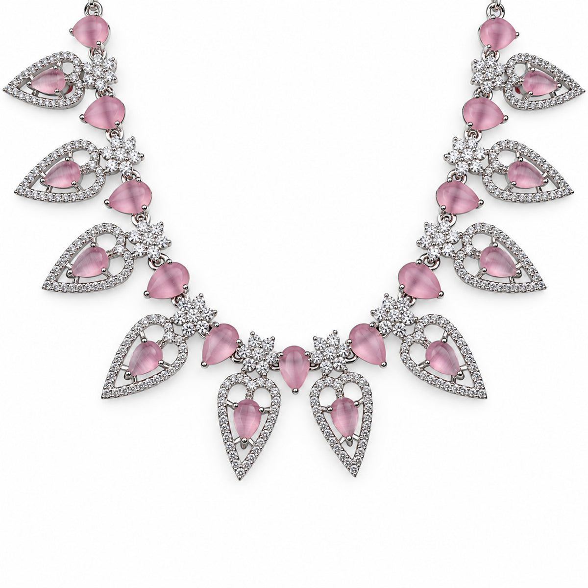 Women's Elegant Silver-Toned PinkNecklace