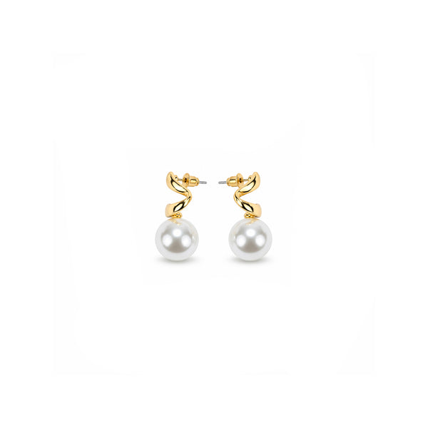 Women's Gold-Toned Contemporary Twisted Design Pearl Drop Earrings
