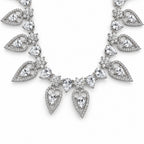 Silver-Toned American Diamond Leaf Drop Necklace