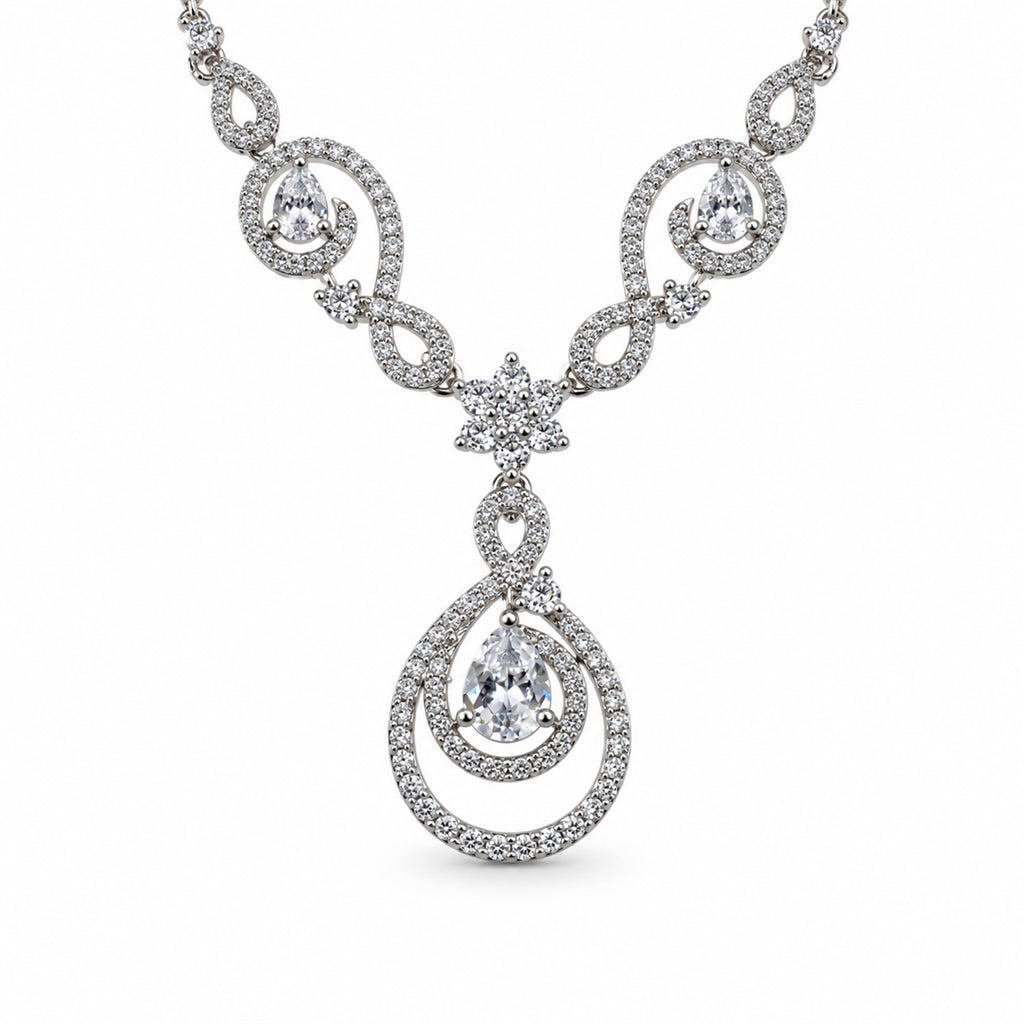 Women's Elegant Silver-Toned White Necklace Set
