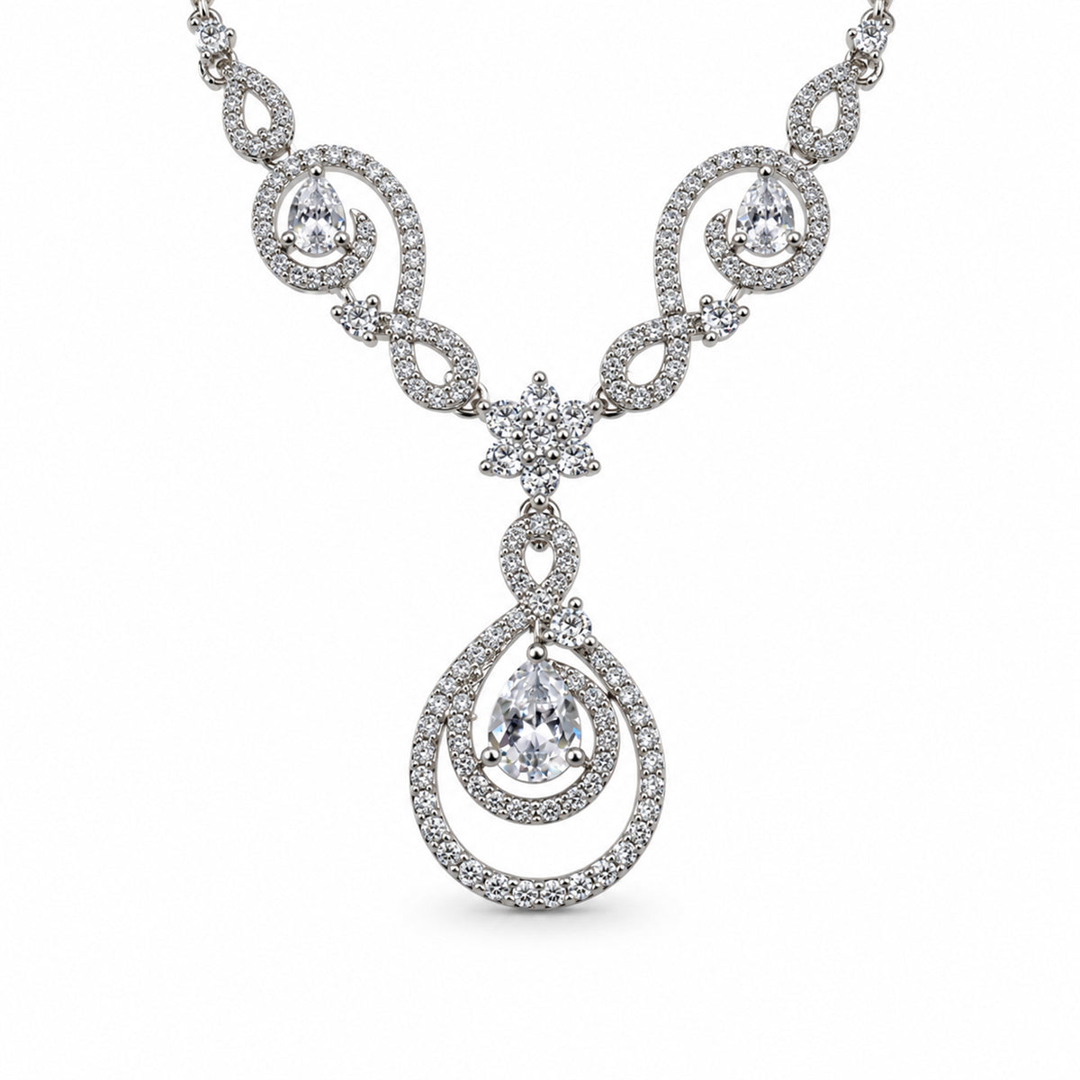Women's Elegant Silver-Toned White Necklace Set