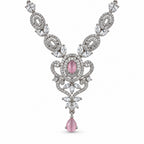 Women's Elegant Silver-Toned Pink  Necklace