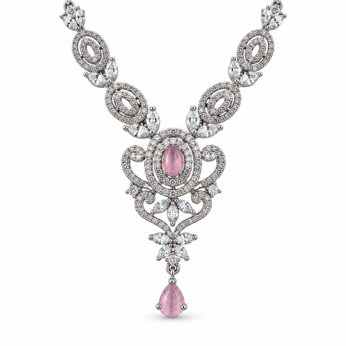 Women's Elegant Silver-Toned Pink  Necklace