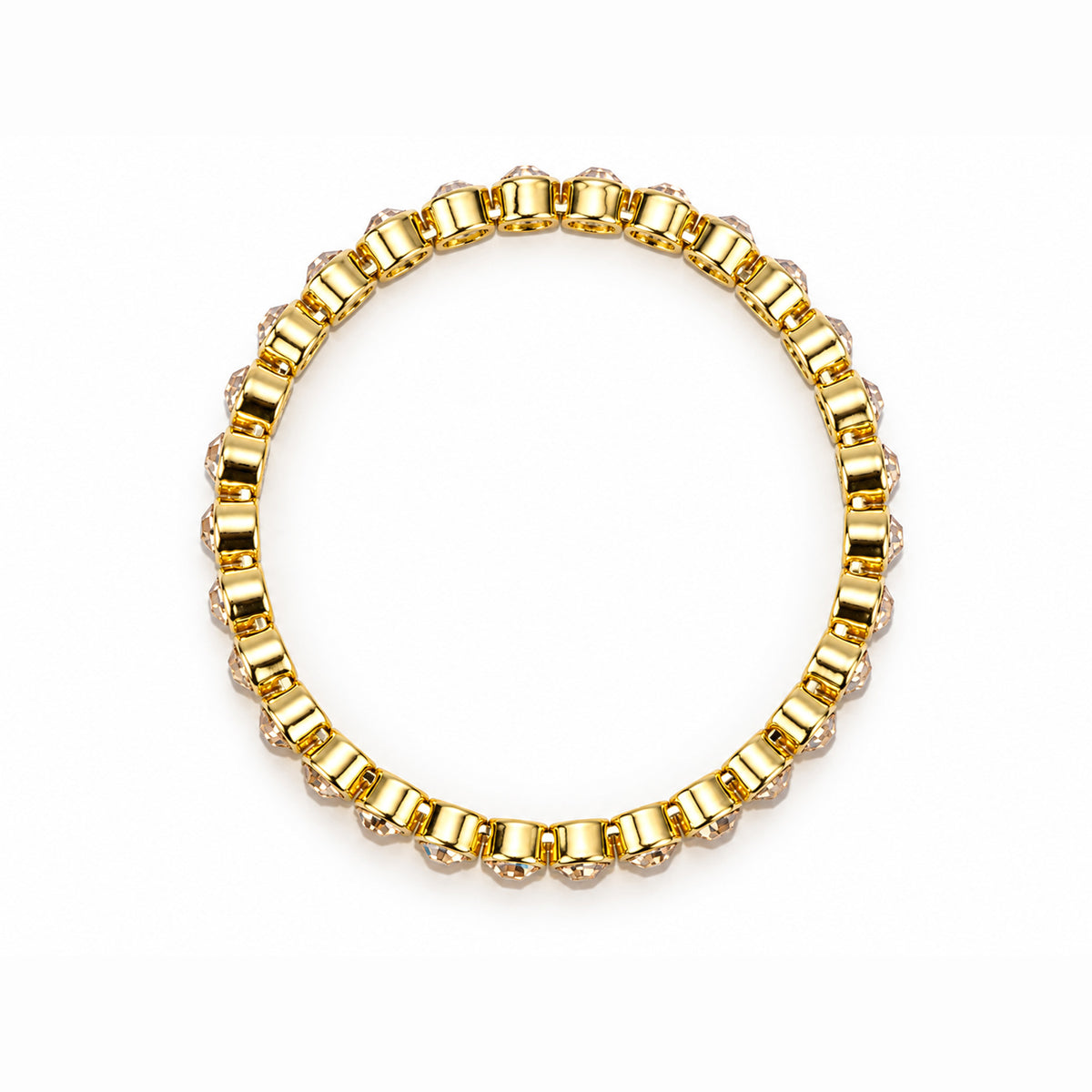 Women's Gold-Toned White Crystal Stone-Studded Stretchable Tennis Bracelet