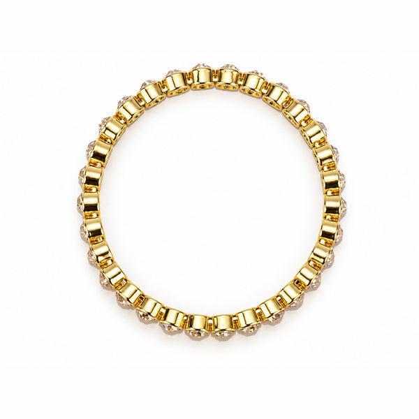 Women's Gold-Toned White Crystal Stone-Studded Stretchable Tennis Bracelet