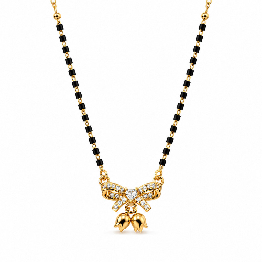 Gold-Toned Black Beaded Mangalsutra Butterfly AD