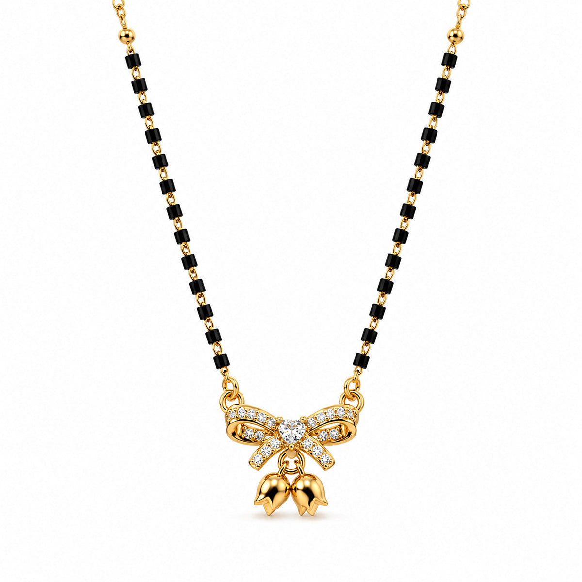 Gold-Toned Black Beaded Mangalsutra Butterfly AD