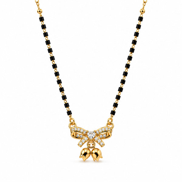 Gold-Toned Black Beaded Mangalsutra Butterfly AD