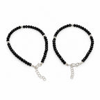 Women's Black Beaded Anklet Set with Silver-Tone Accents