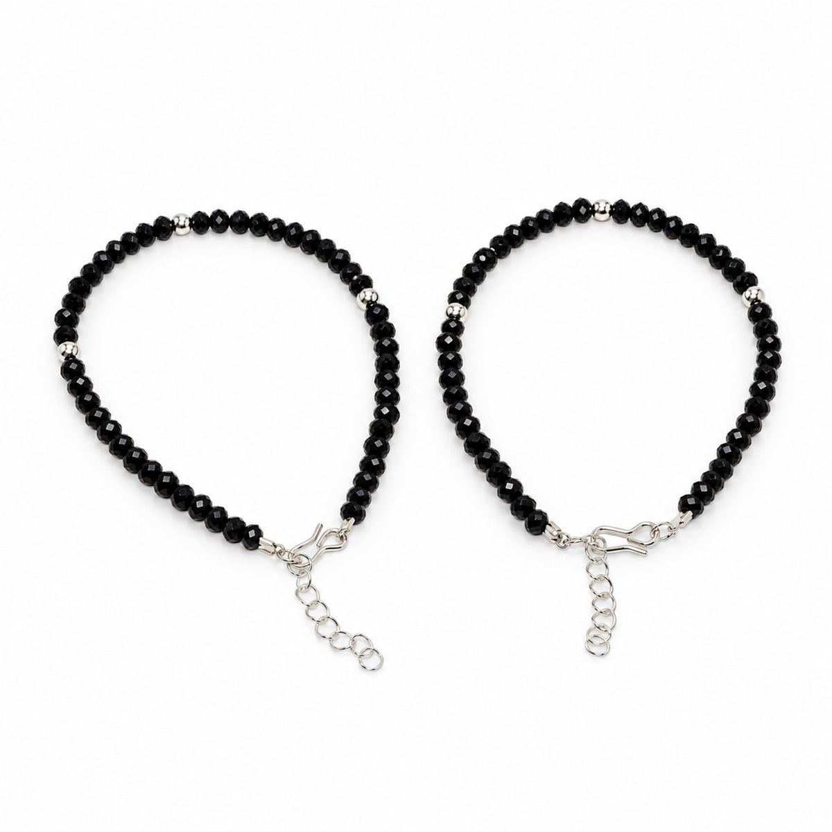 Women's Black Beaded Anklet Set with Silver-Tone Accents