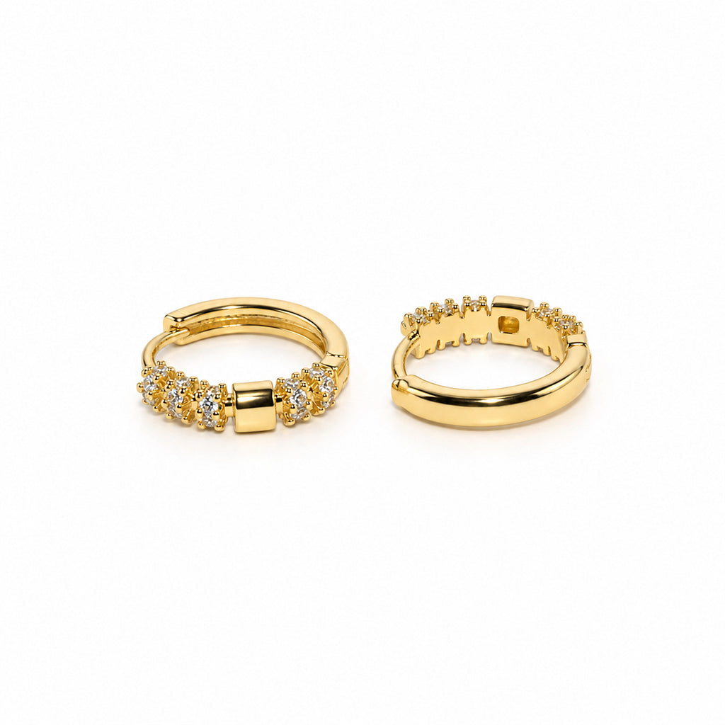 Gold-Toned Crystal Studded Geometric Huggie Hoop Earrings