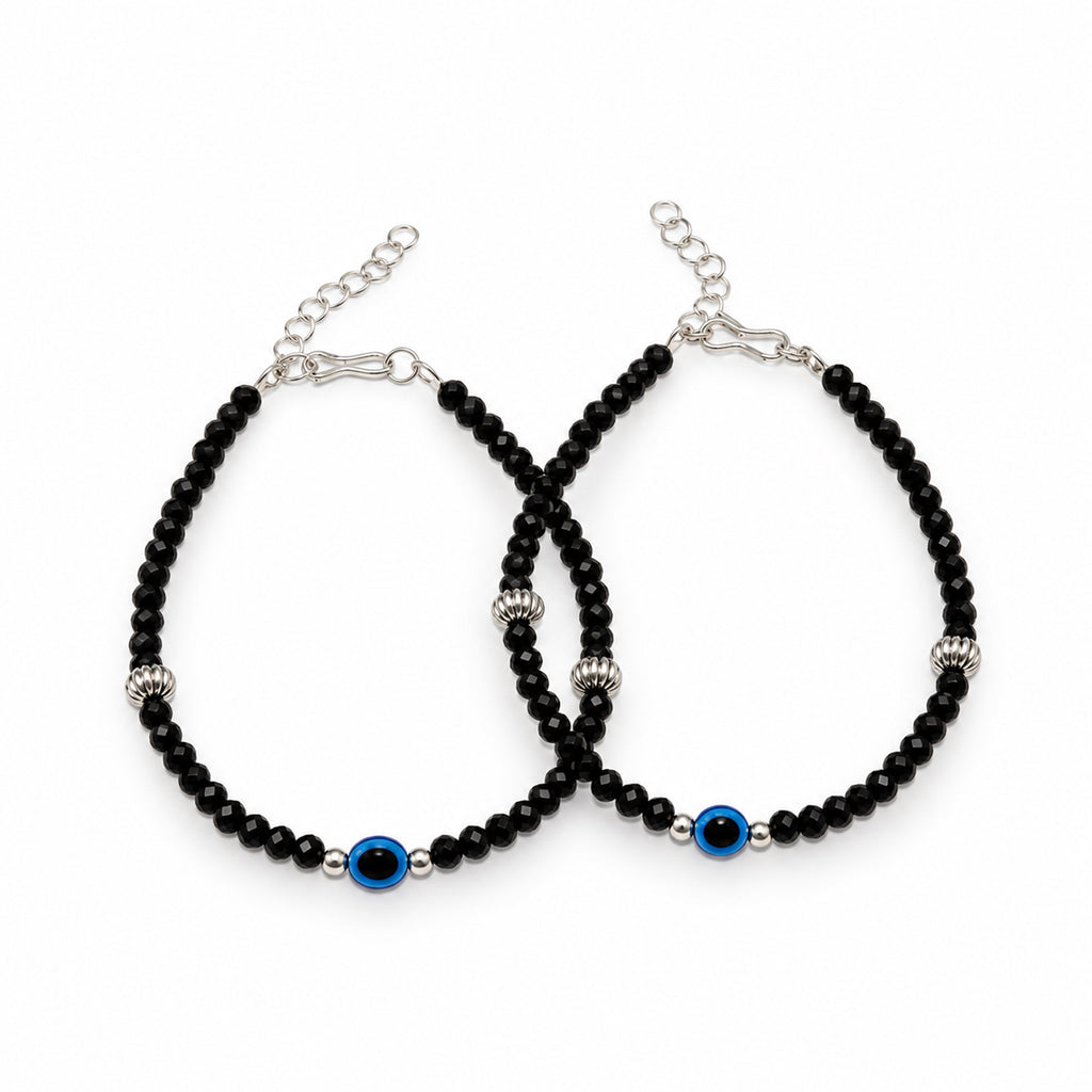 Women's Black Beaded Evil Eye Anklet