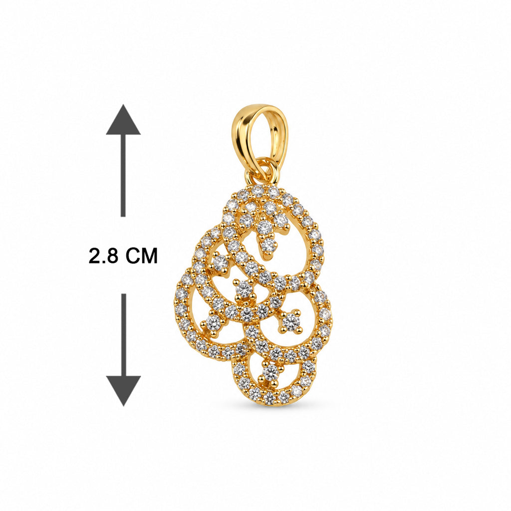 Elegant Gold-Toned Floral Swirl Crystal-Studded Pendant & Earrings Jewellery Set