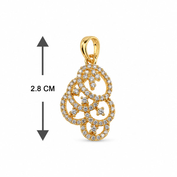 Elegant Gold-Toned Floral Swirl Crystal-Studded Pendant & Earrings Jewellery Set