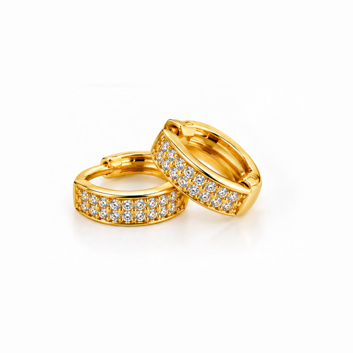Gold-Plated Double Row American Diamond Studded Huggie Hoop Earrings